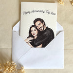 Custom watercolor anniversary card with matching envelope ready for gifting.